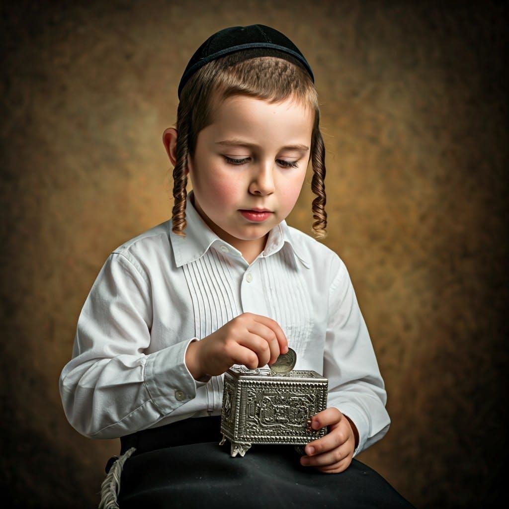 Jewish Boy with Coin, Silver Bank, Old Master Style