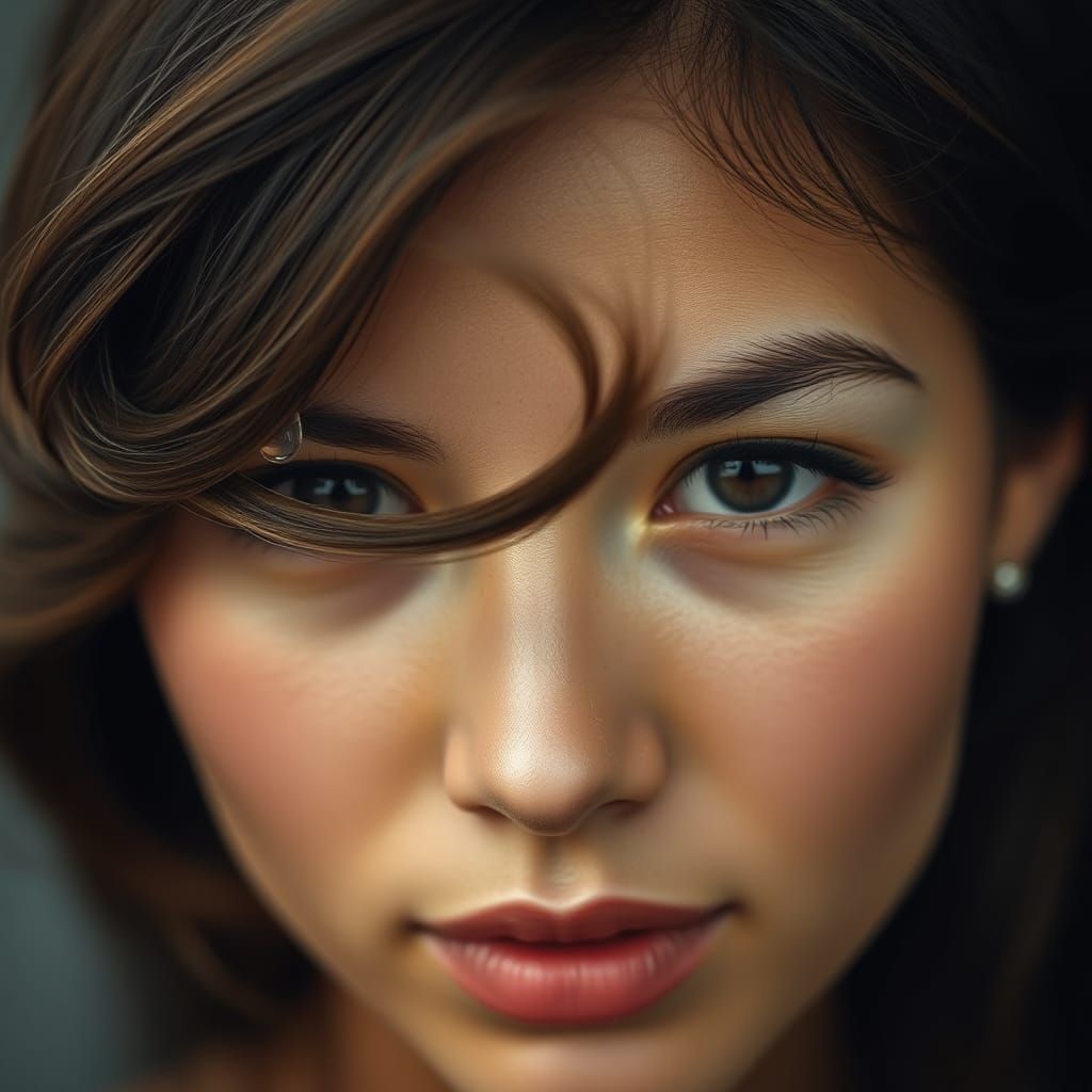 Close-Up Portrait of Woman with Water Droplet