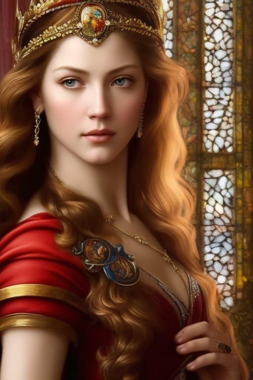 Renaissance Portrait of Woman with Stained Glass