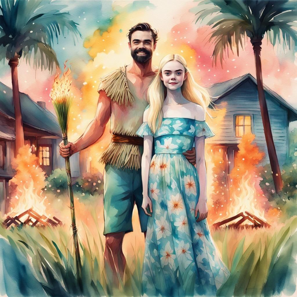 Elle Fanning Smiling Next to Fire