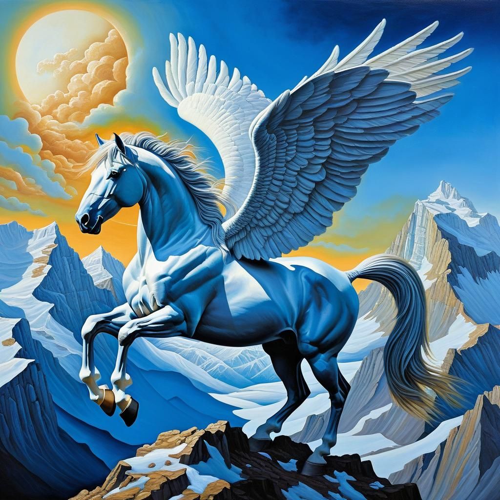 Pegasus on Mount Olympus in Oil Gouache