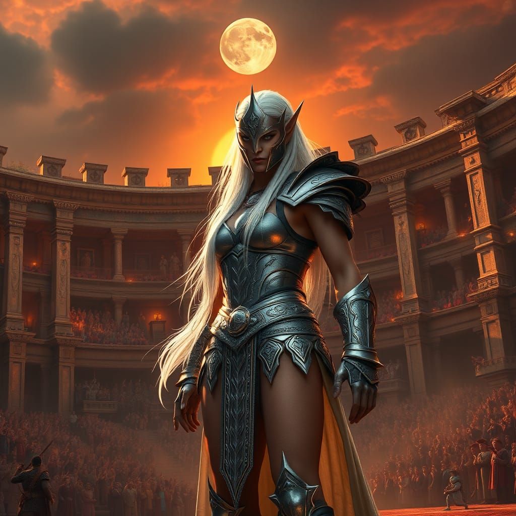 Victorious High-Elf Gladiator in Ornate Armor