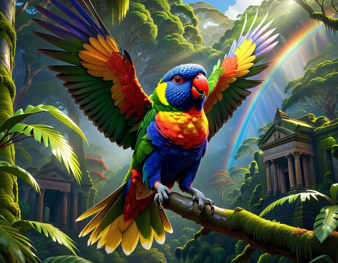 A Rainbow Lorikeet in Tasmanian rainforest by Per.
