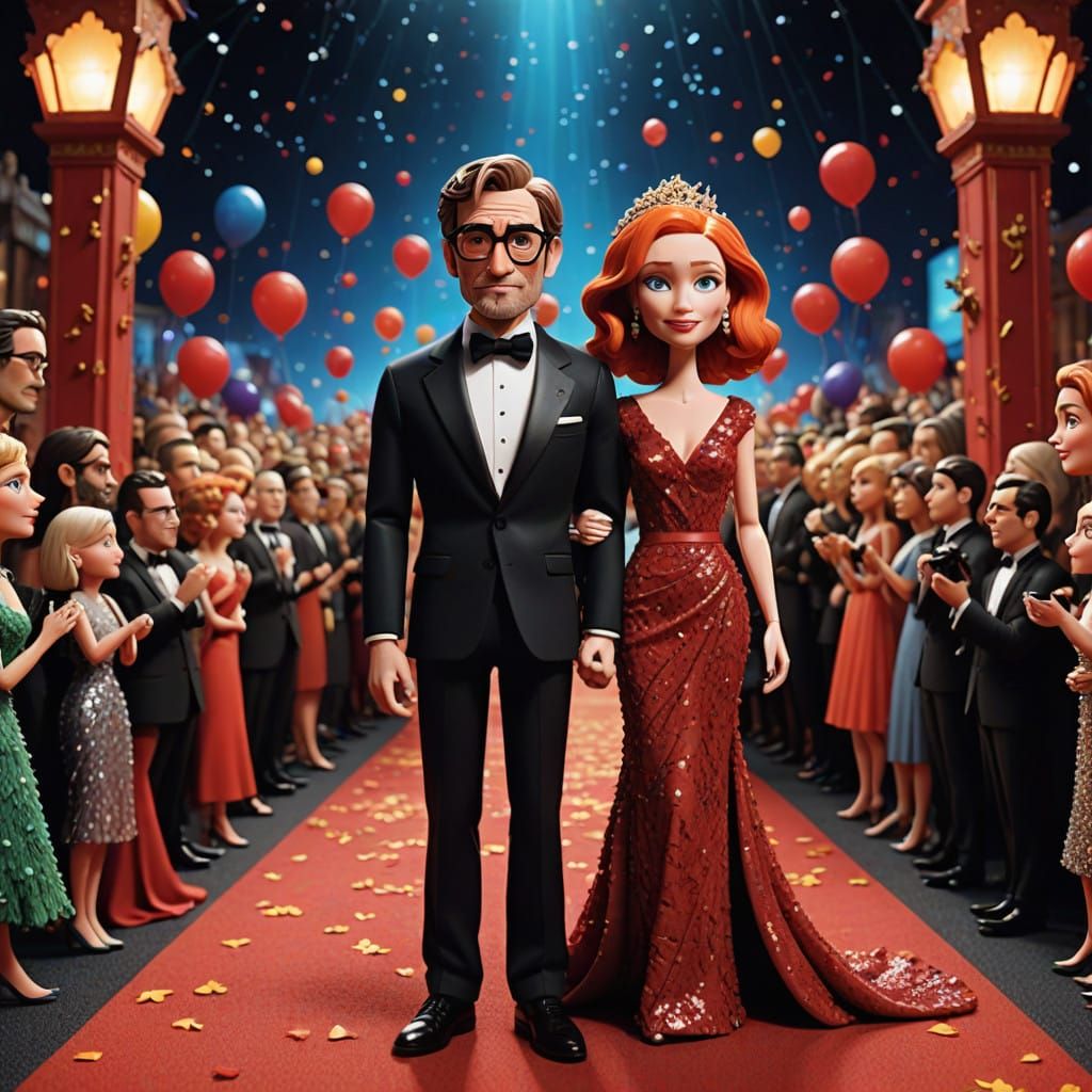 Celestial Paparazzi Scene in Claymation Style