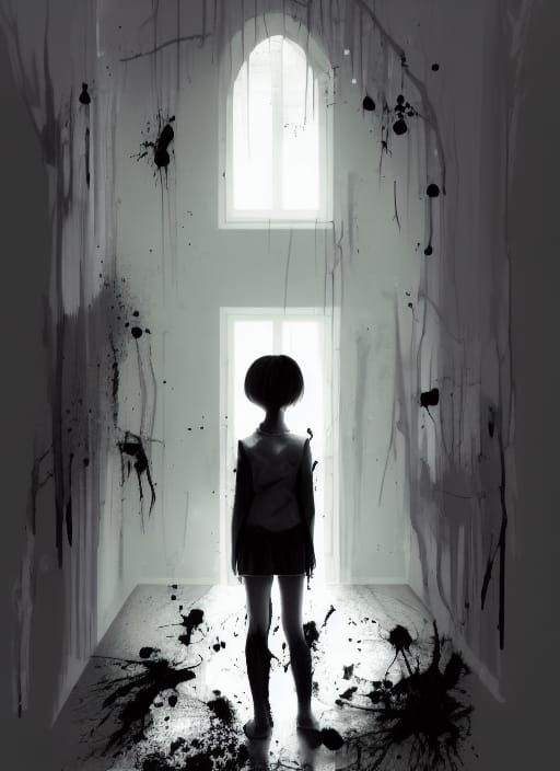 Ghostly Girl Haunts Abandoned Orphanage in Black and White