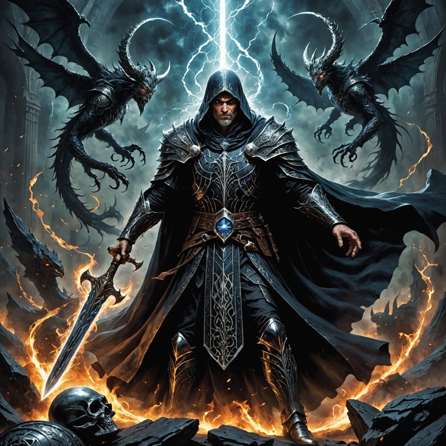 Epic Clash of Light and Darkness in Cinematic Fantasy Style