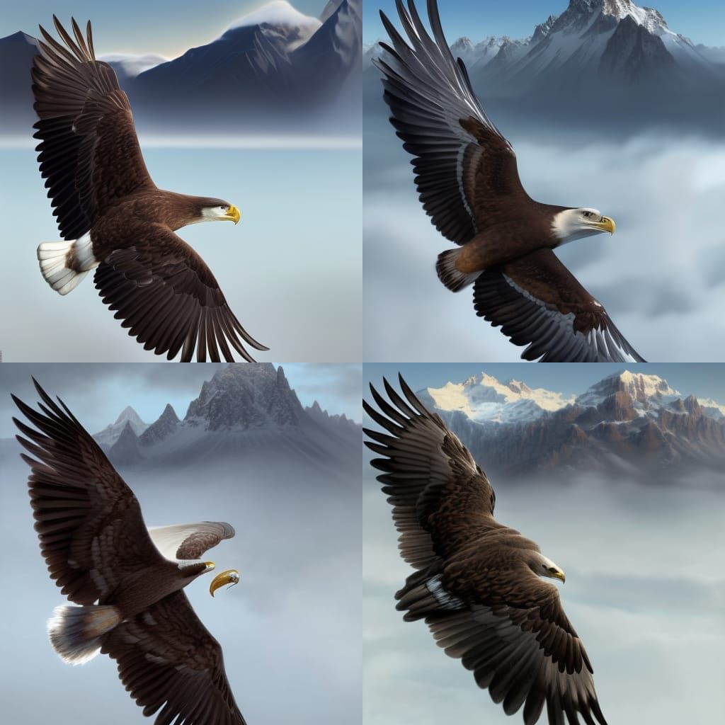 Winter Eagle Portrait Over Mountain Lake