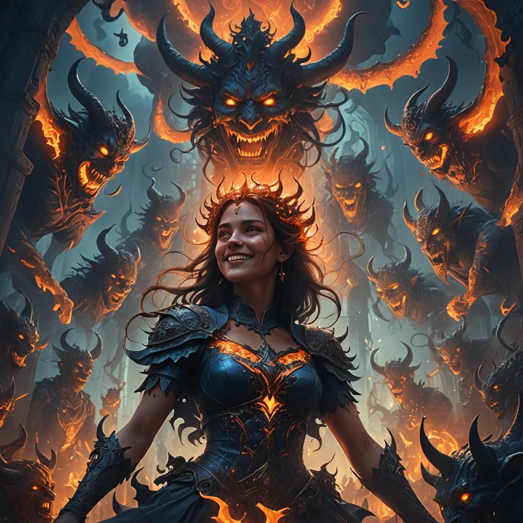 Ethereal Woman Surrounded by Demons: Fantasy Art