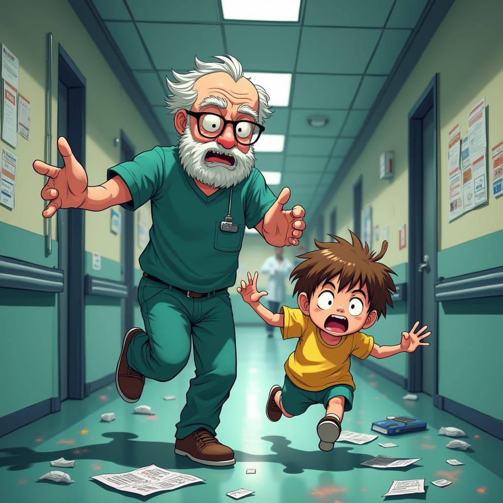 William Chases Mischief from Hospital in Vibrant Anime Style