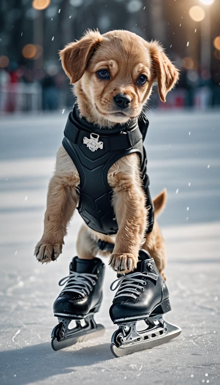 Hyperrealistic Puppy Ice Skating Competition