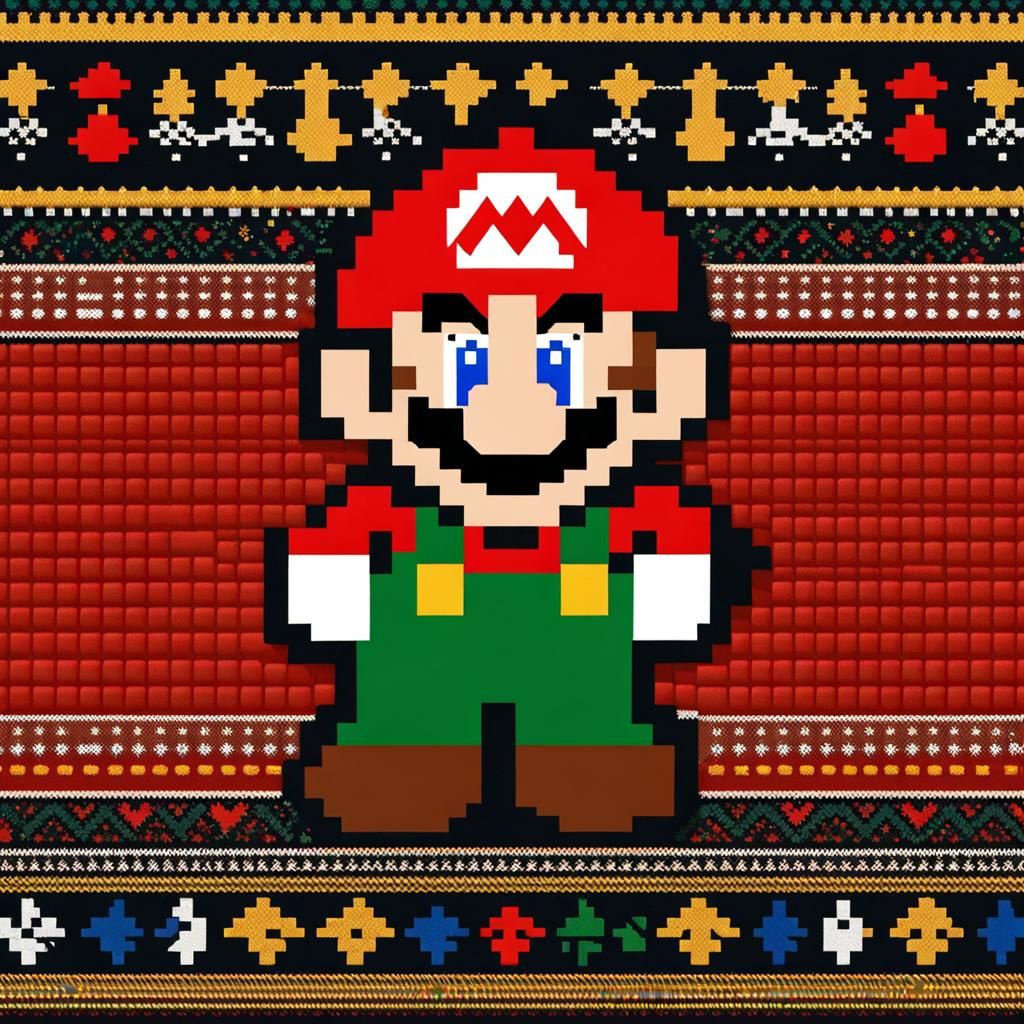 Pixelated Super Mario Ugly Christmas Sweater Design