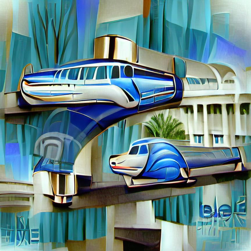 Futuristic Blue Monorail in Art Deco Style