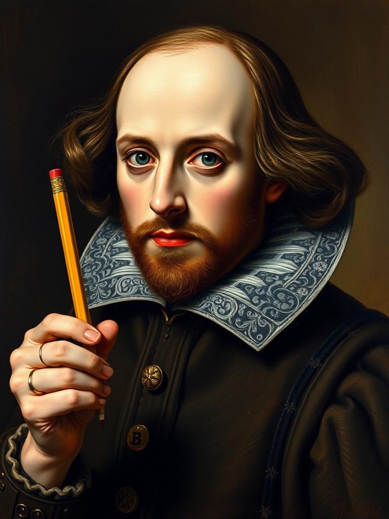 Shakespeare Portrait with Pencil in Dramatic Lighting