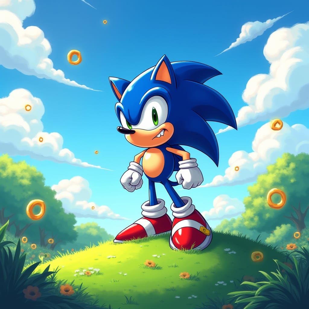 Sonic the Hero in Vibrant Cartoon Style