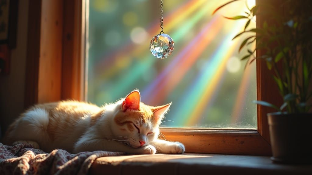 Rainbow Refraction Illuminates Sleeping Cat