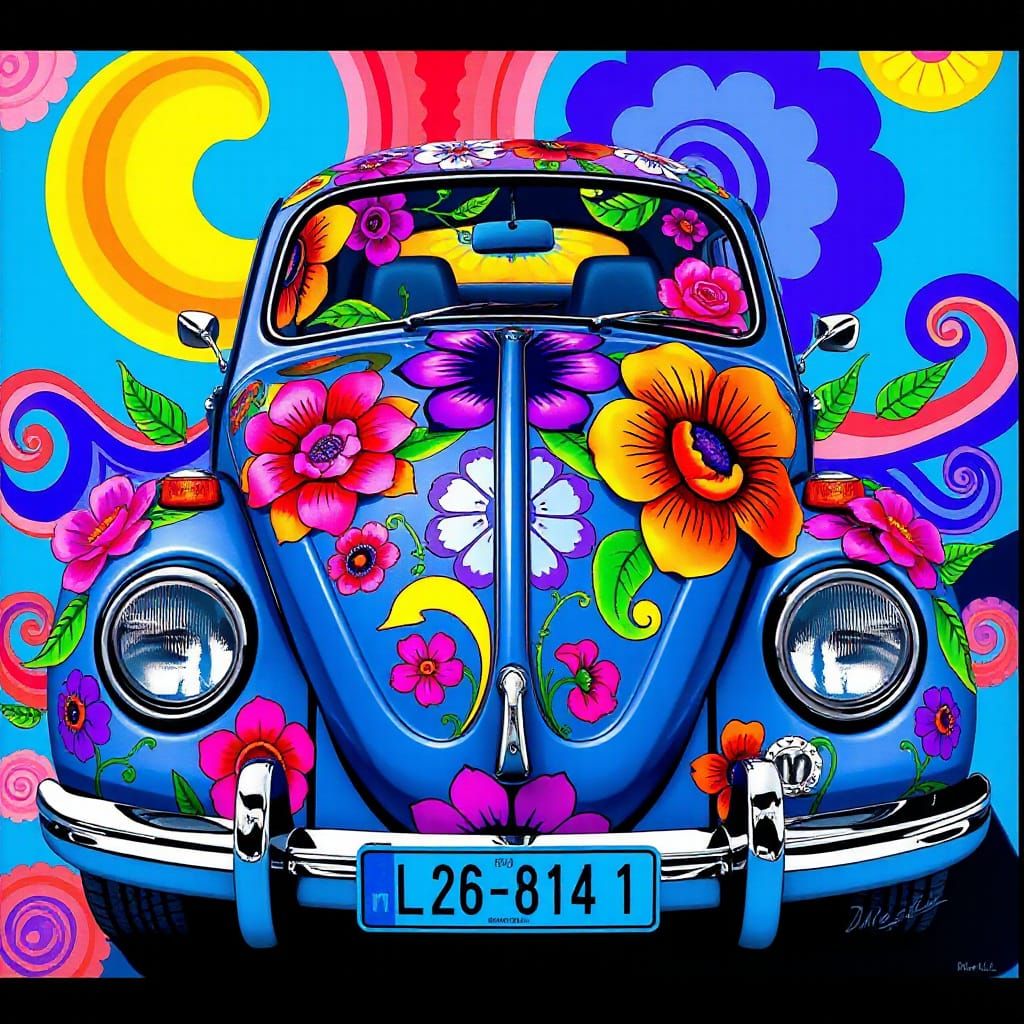 Psychedelic Flower-Adorned Volkswagen Beetle