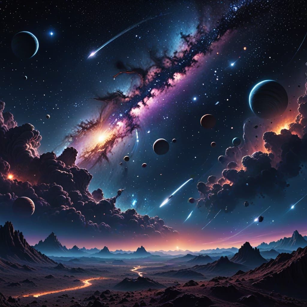 Cinematic Space Odyssey in Deep Blues and Purples