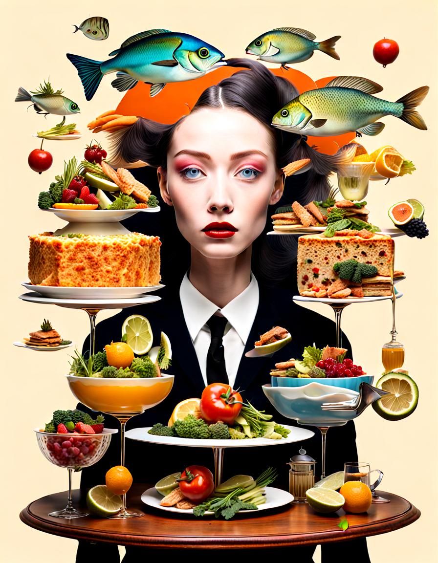 Surreal Fusion: Woman and Buffet