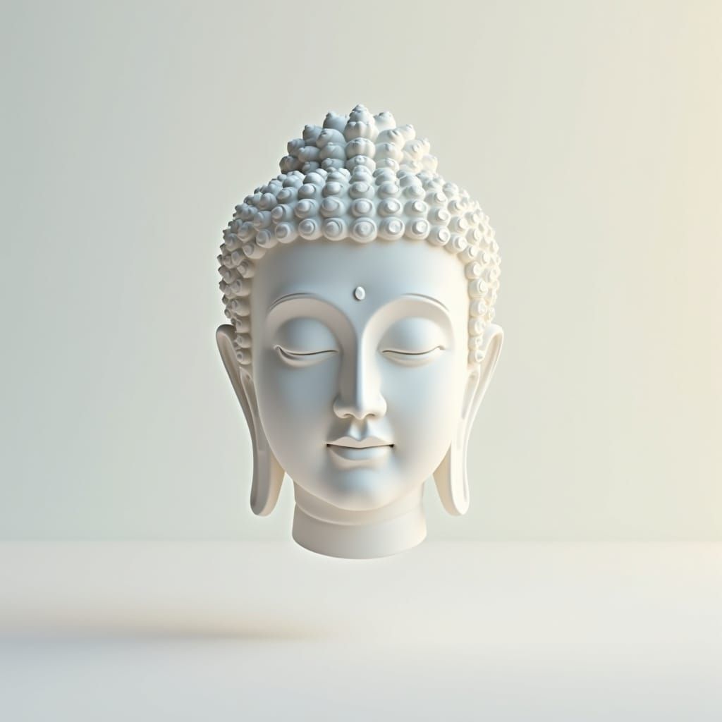 Serenely Modern Buddha's Face in Matte White Ceramic