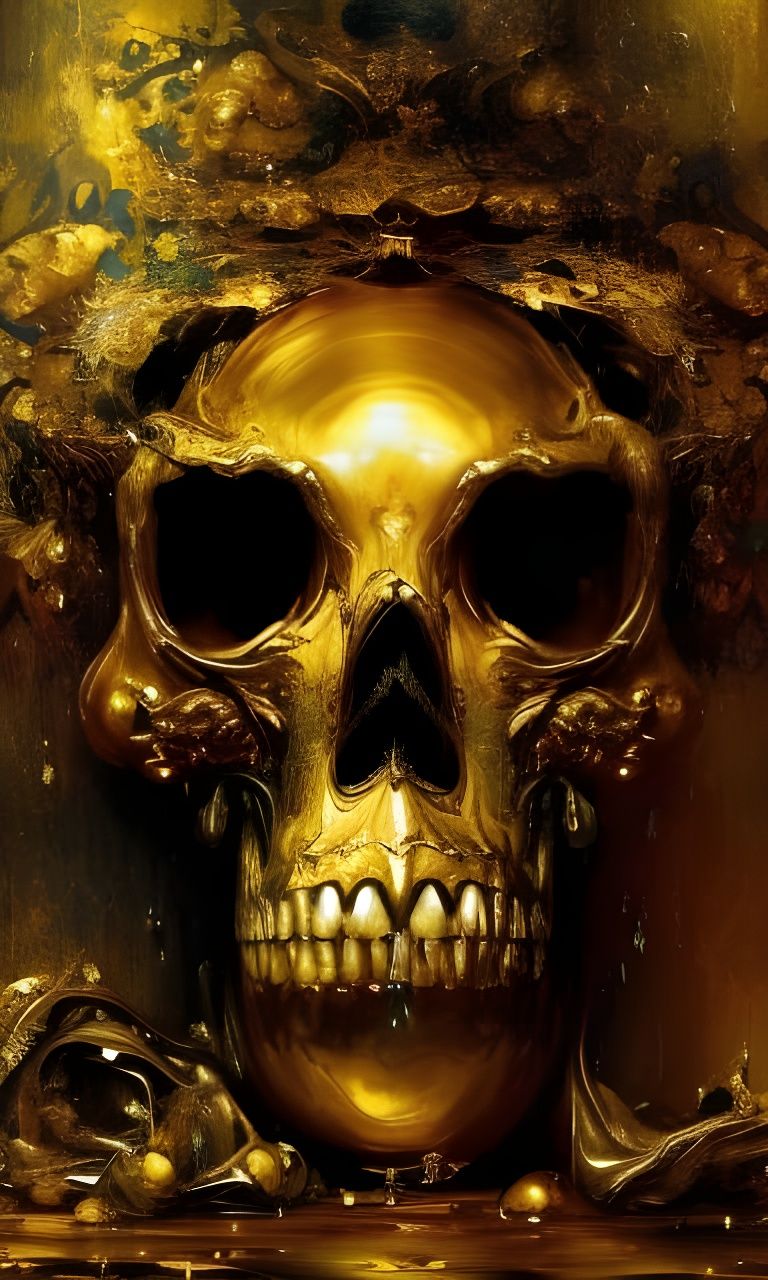 Melting Golden Skull Art Deco Masterpiece