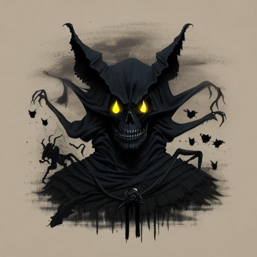 Eerie Burlap Monster with Dice: Dark Fantasy Art