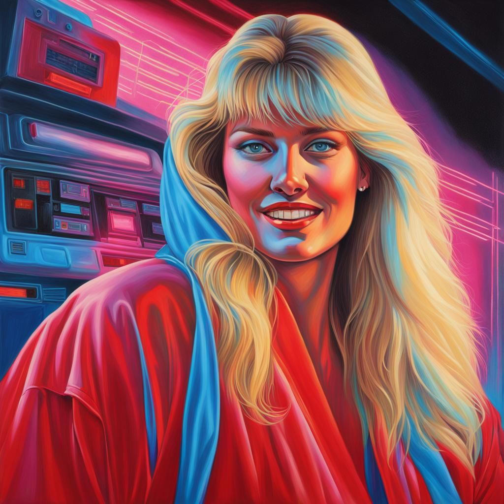 Voluptuous Woman in Retrowave Synthwave Style