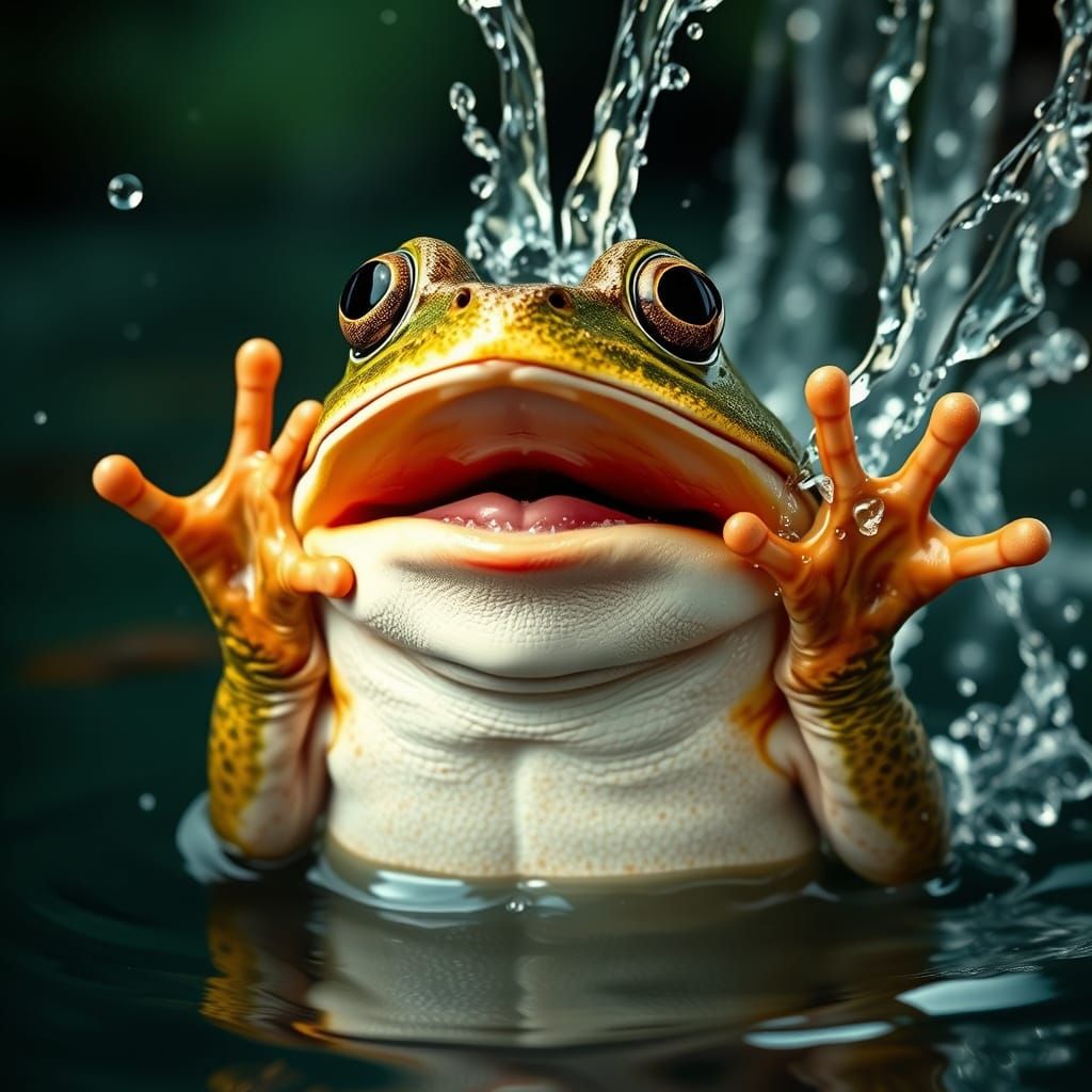 Surprised Frog Splashed with Water: Digital Matte Painting