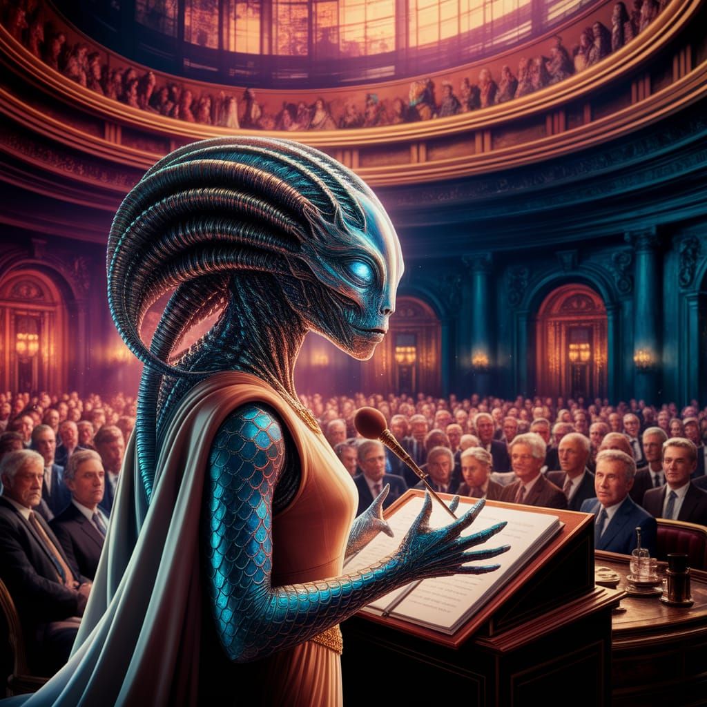 Alien Diplomat Addresses United Nations Assembly in Grand Fa...