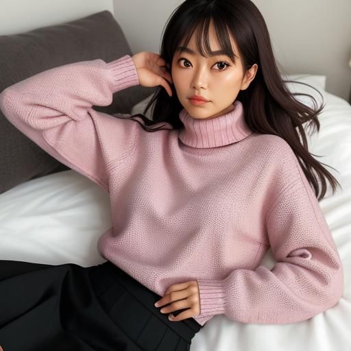 Young Woman with Brown Eyes Resting on Bed