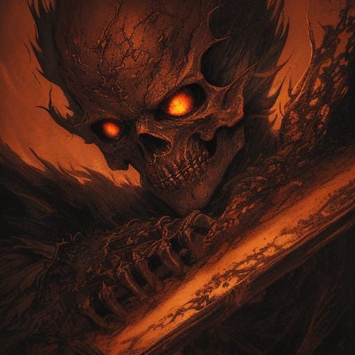 Eerie Skeletal Hand Holding Ember in Rembrandt Style