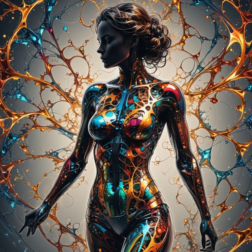 Glossy Fractal Ink Sketch of Female Silhouette