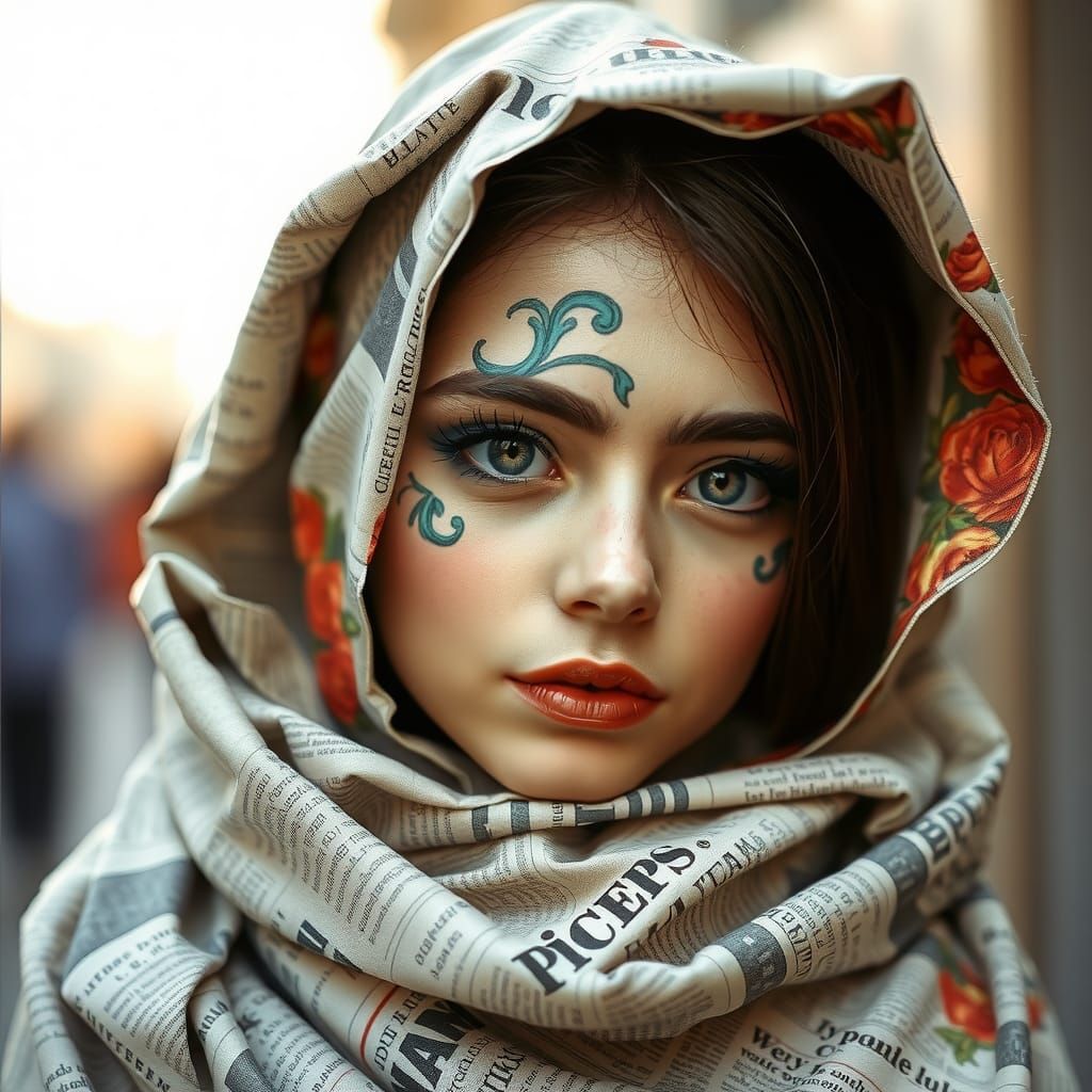 Woman in Newspaper Shroud, Cubist Style