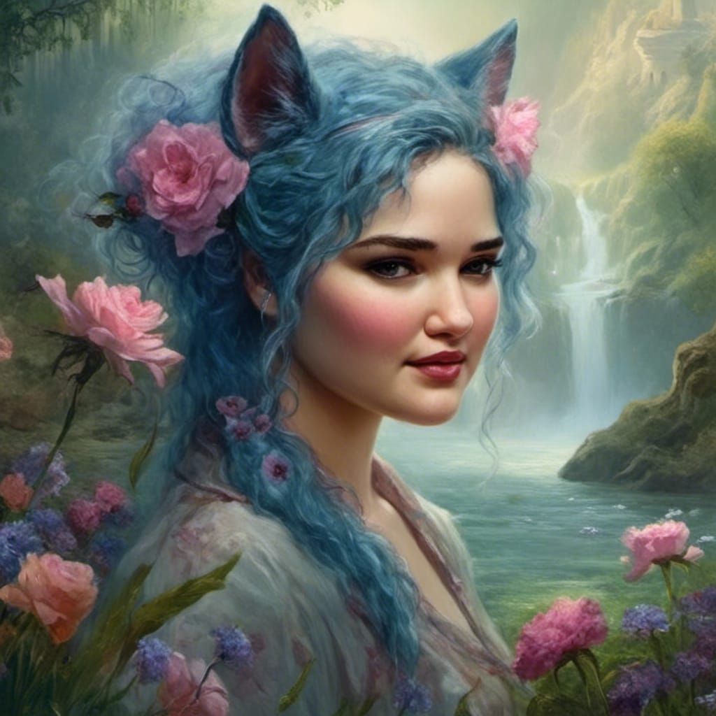 Ethereal Fantasy Girl with Dragons and Cat Ears
