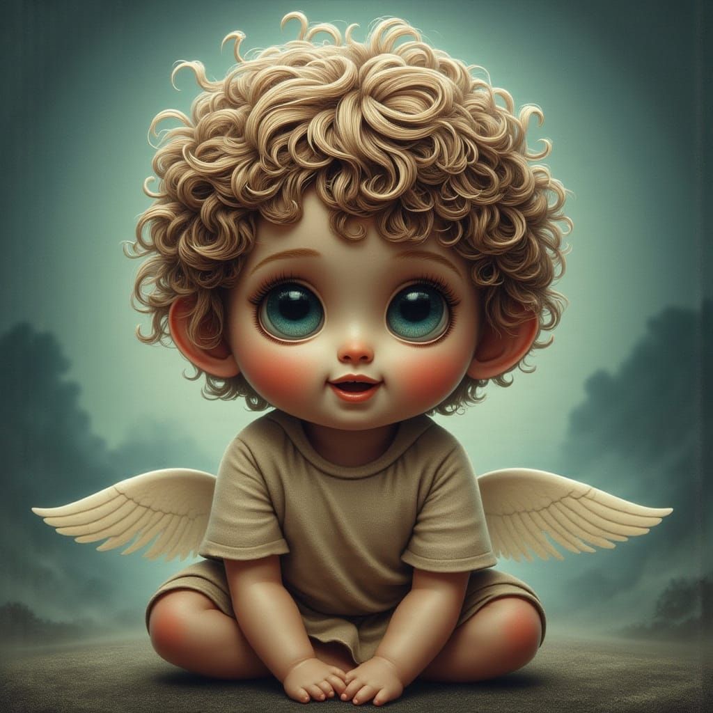 Hyper-Realistic Chibi Angel with Glowing Aura