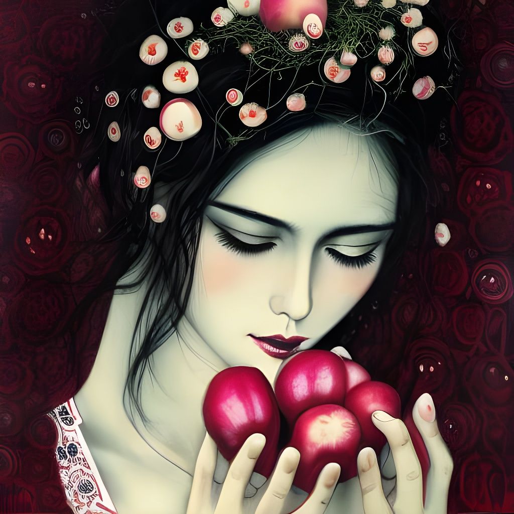 Girl Holding Radishes: Surrealist Portrait