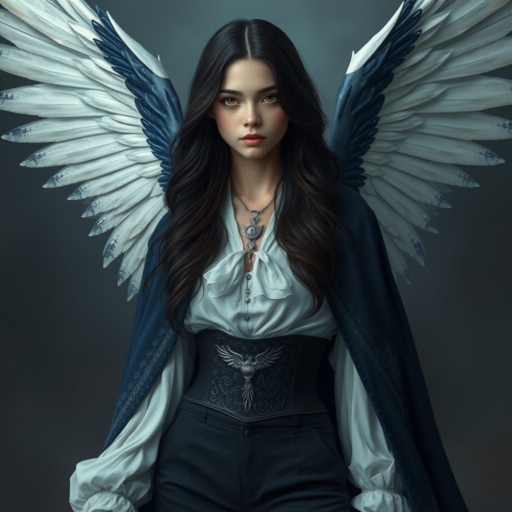 Mystical Dark Fantasy Maiden with Angelic Wings