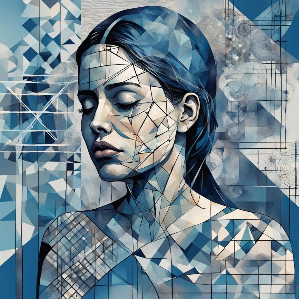 Sad Woman in Blue Abstract Digital Art