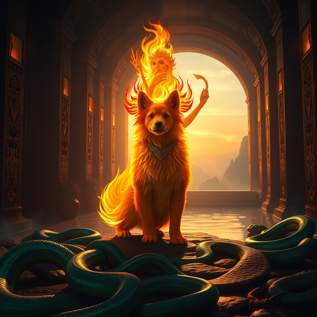 Flaming Puppy and Fire Goddess in Ethereal Hall