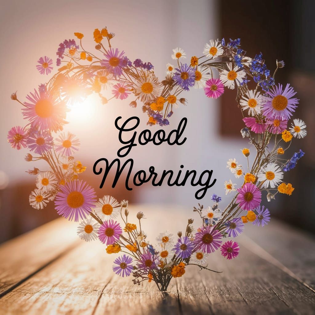 Delicate Wildflower Heart with Good Morning Cursive Script