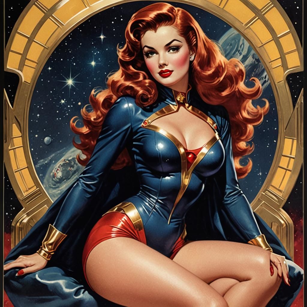 Retro-Sci-Fi Space Woman in Art Nouveau Style