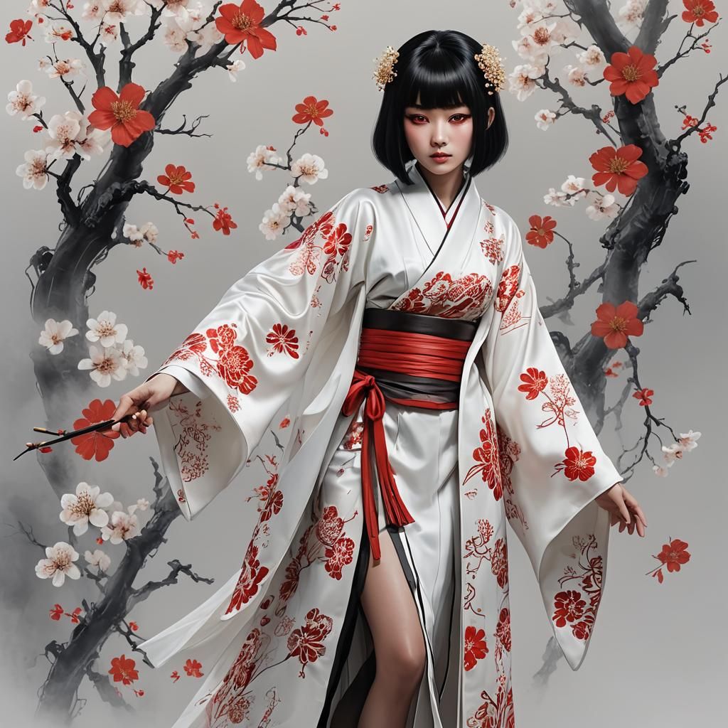 Ghostly Asian Villainess in Art Deco Style