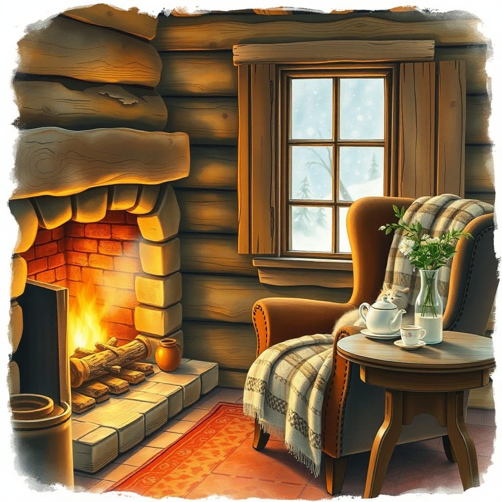 Cozy Cottage Scene in Watercolor Style