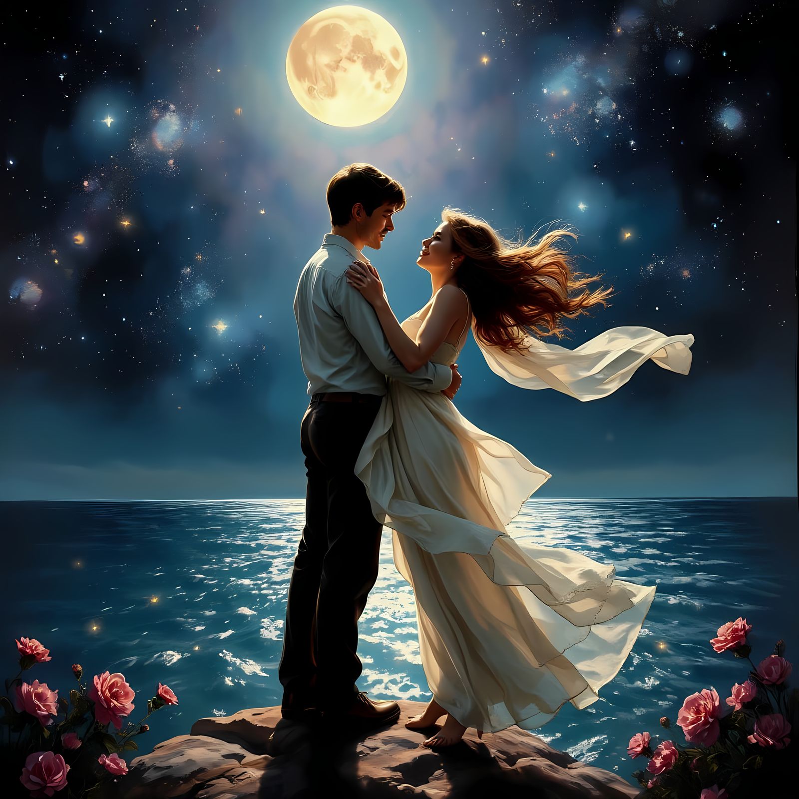 Starlight Lovers in Romantic Masterpiece Style