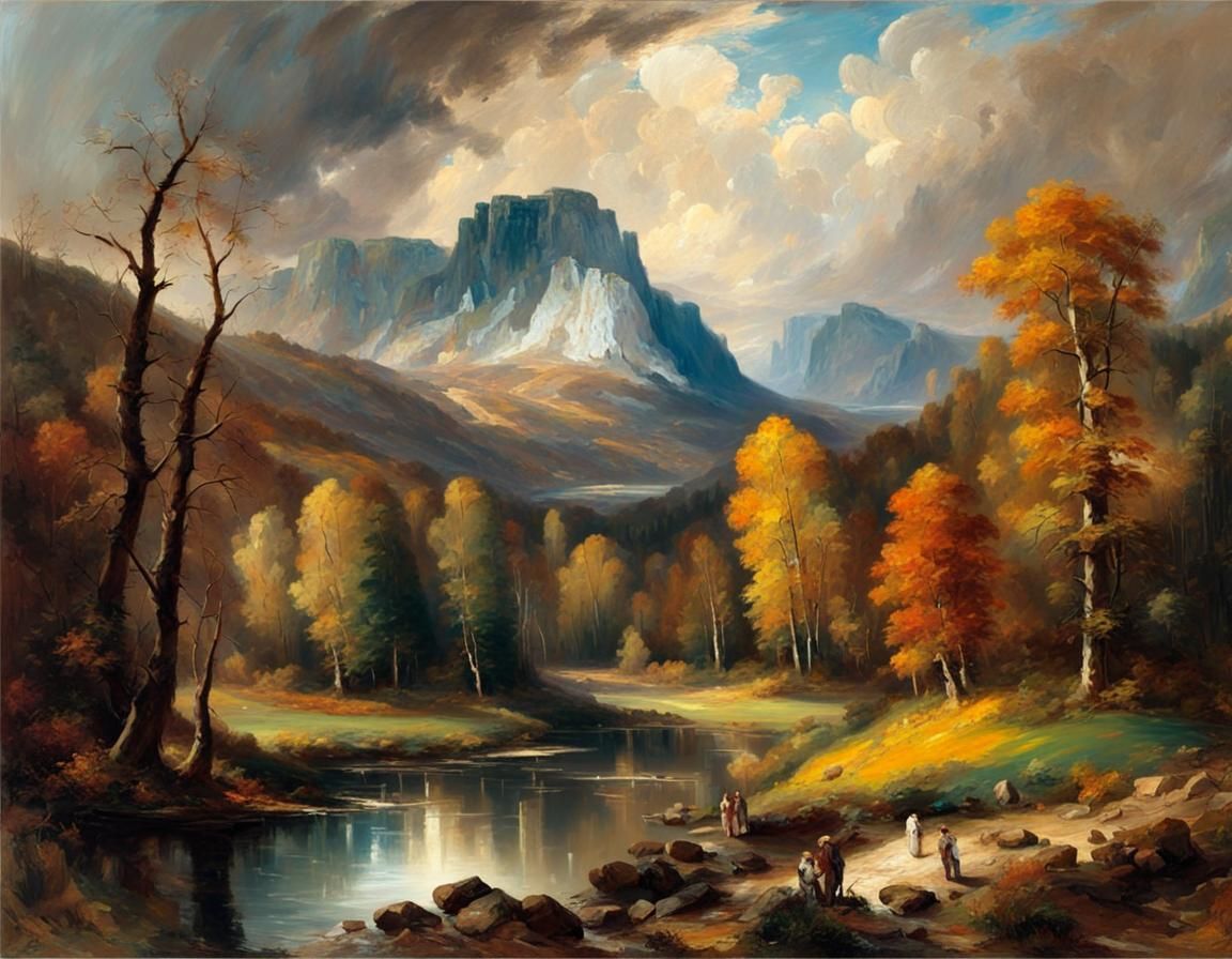 Epic Mountain Landscape in Oil Paint Style