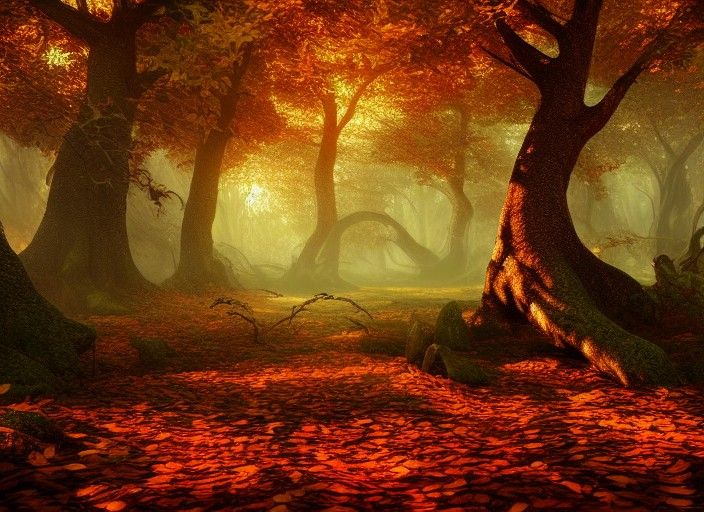 Enchanted Autumn Forest with Celtic Symbols