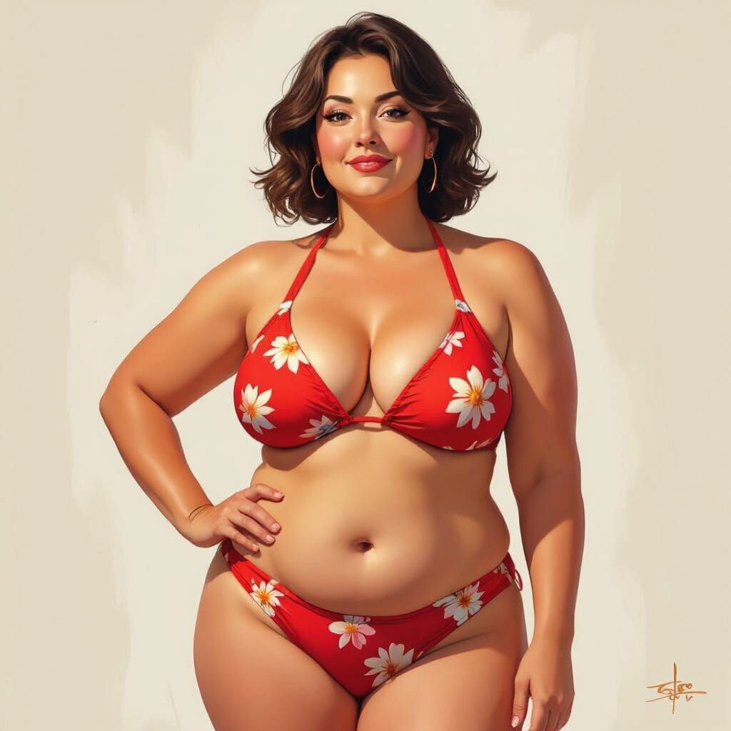 Confident Woman in Red Bikini with Glowing Skin
