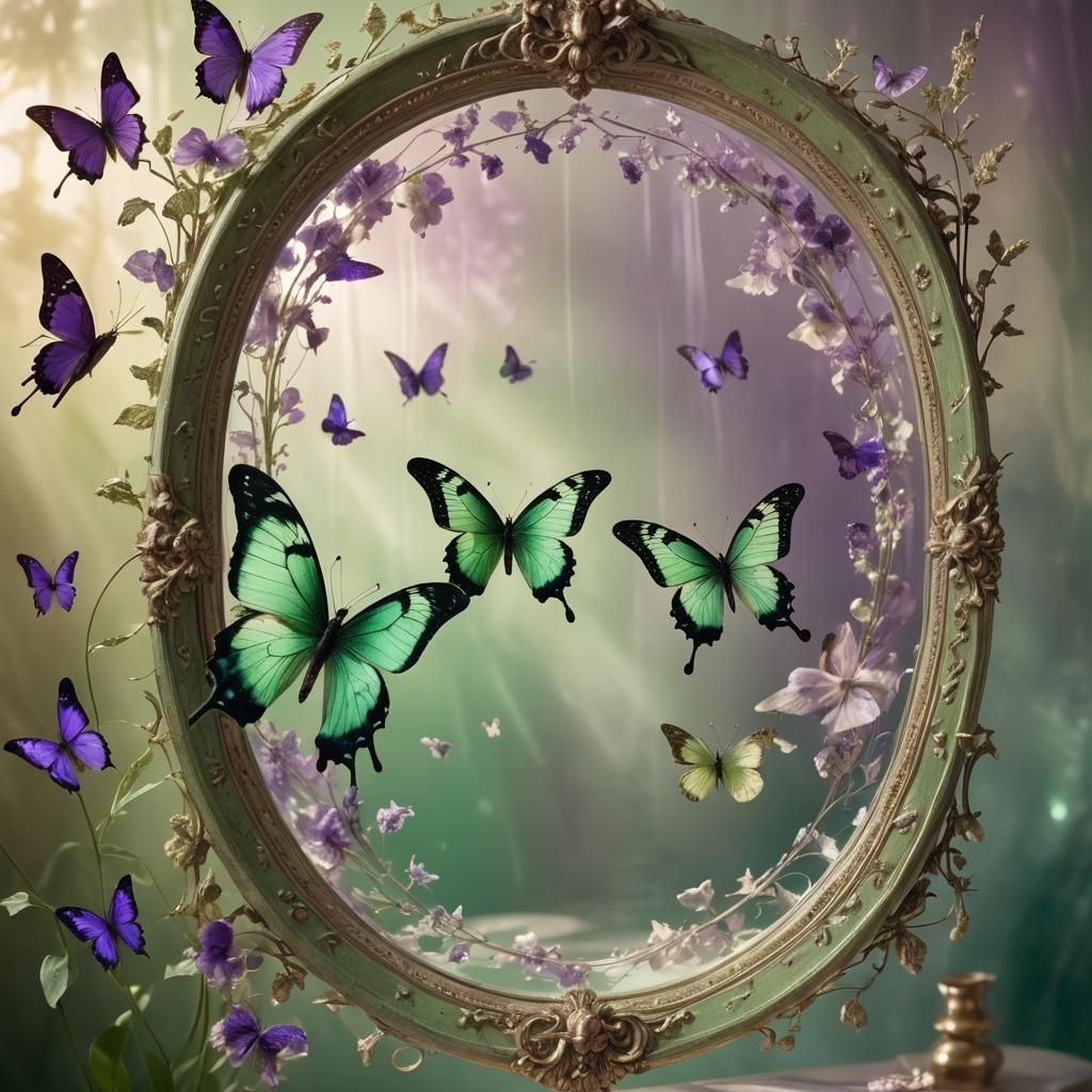 Surreal Butterflies Reflected in Magical Mirror