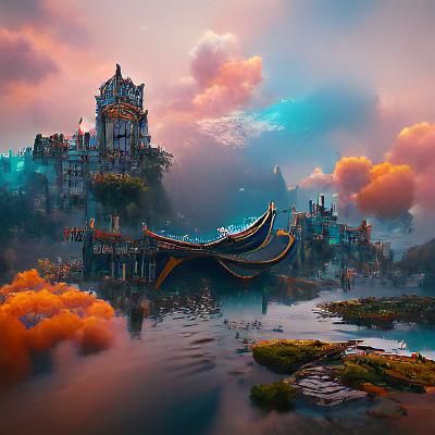 Fantastical Avalon Matte Painting in Deep Color