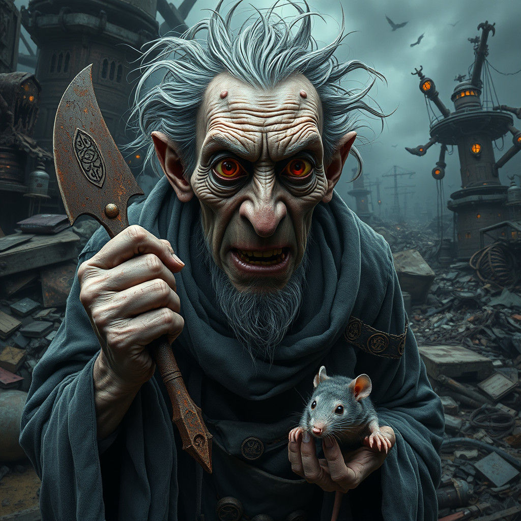 Mad God in Dystopian Wasteland: Detailed Matte Painting