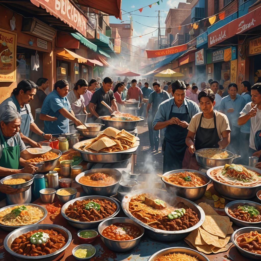 Hyperrealistic Mexican Street Food Stall with Burritos